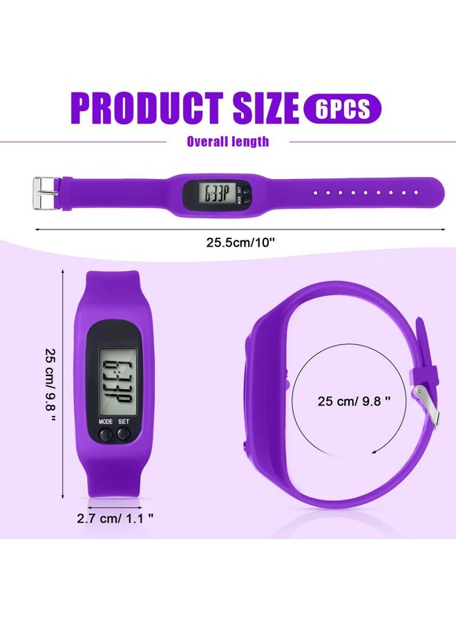 Geyoga Silicone Fitness Tracker Watch 6 Pcs Walking Running Pedometer Calorie Burning and Step Counting Bracelet Steps Pedometer Watch for Walking Men Women Adults(Pink, Purple, Rose Red)  - Image 2