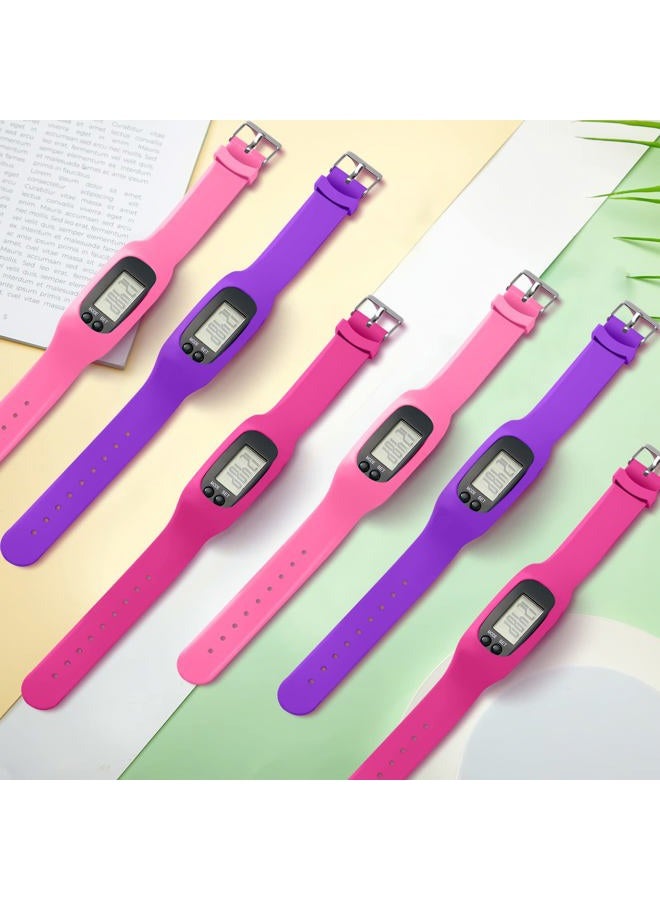Geyoga Silicone Fitness Tracker Watch 6 Pcs Walking Running Pedometer Calorie Burning and Step Counting Bracelet Steps Pedometer Watch for Walking Men Women Adults(Pink, Purple, Rose Red)  - Image 4