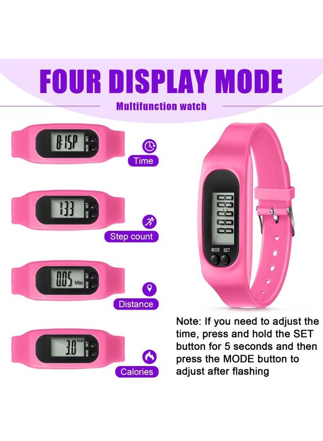 Geyoga Silicone Fitness Tracker Watch 6 Pcs Walking Running Pedometer Calorie Burning and Step Counting Bracelet Steps Pedometer Watch for Walking Men Women Adults(Pink, Purple, Rose Red)  - Image 3