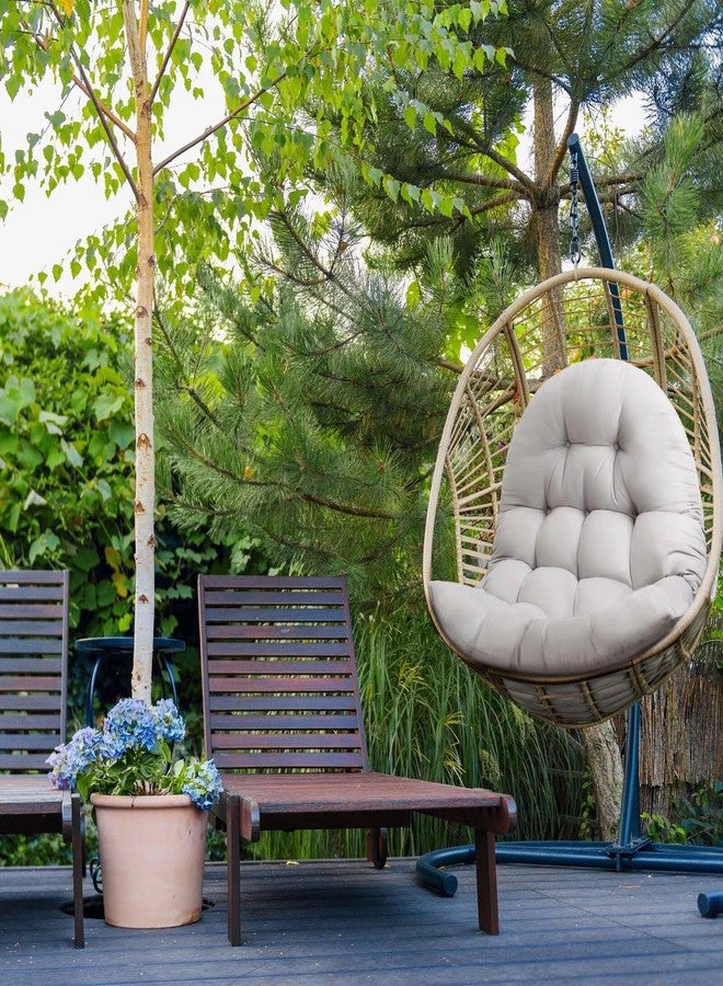MQK Thick Egg Chair Cushion Replacement, Button Tufted Outdoor Swing Chair Cushion with High Elasticity PP Cotton and Skin-Friendly Fabric, Hanging Cushion for Patio Porch Furniture (Only Cushion) - Image 2