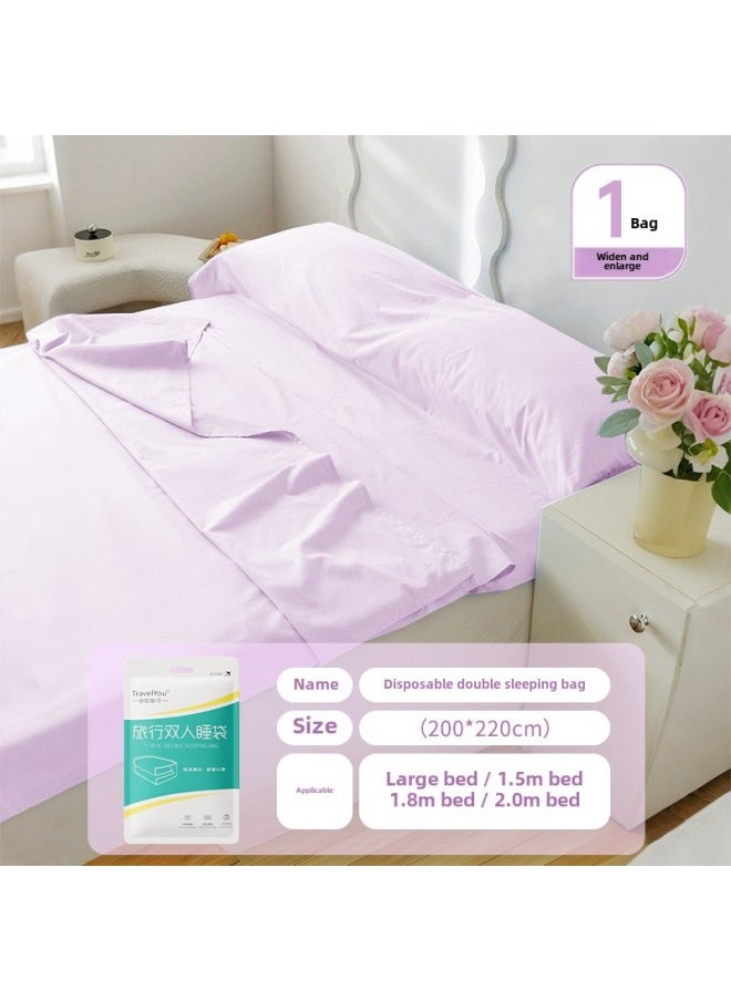 Generic Travel Disposable Sleeping Bag Hotel Dirty Winter Increase Thickened Travel Portable Suit Wash-Free One-Piece Quilt Cover-Color:Double Sleeping Bag 200*220cm (taro Purple)  - Image 1