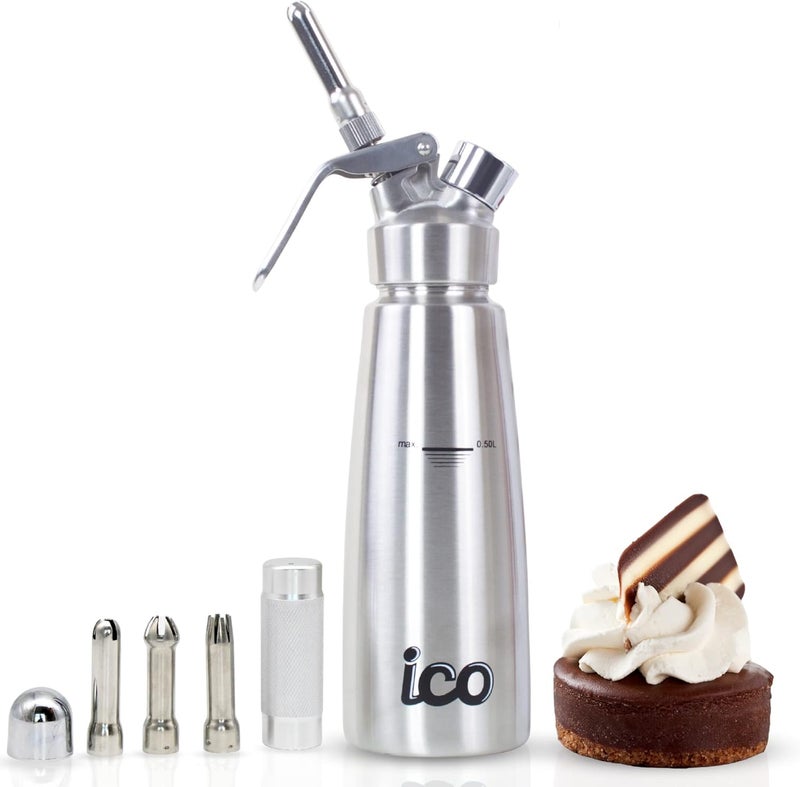 ICO 0.5 L (1 Pint) Professional Stainless Steel Whipped Cream Dispenser for Homemade Whipping Cream, Whipped Cream Dispenser for Desserts, Dips, Sauces, and Infused Oils & Liquors - Image 1