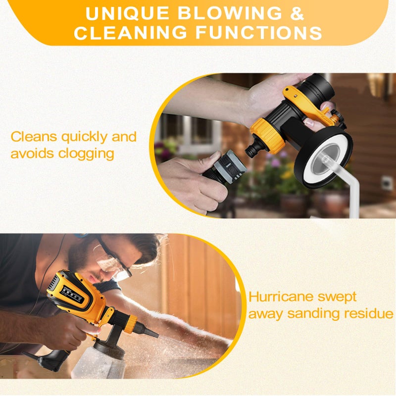 VONFORN Paint Sprayer, 700W HVLP Spray Gun with Cleaning & Blowing Joints, 4 Nozzles and 3 Patterns, Easy to Clean, for Furniture, Cabinets, Fence, Walls, Door, Garden Chairs etc. VF803 Yellow - Image 5