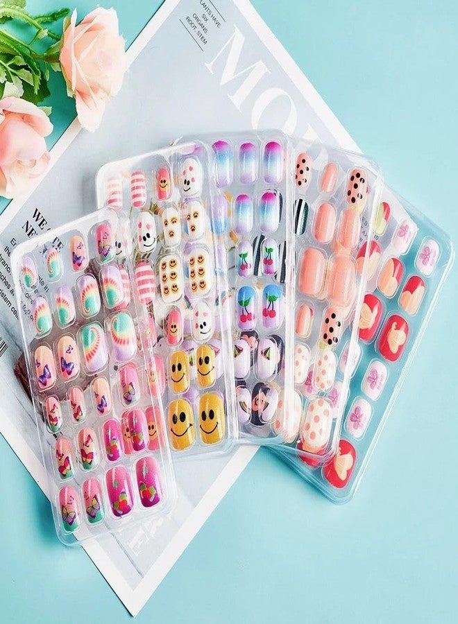 DHANABAPA Girl's Press-On Nail Kit for Kids, Acrylic Artificial Nails, Adorable French Tip Style for Girl's Gift, Nail Art Decoration, Lightweight, Durable, Easy Application, Mixed Designs for Children (24 Pieces) - Image 1