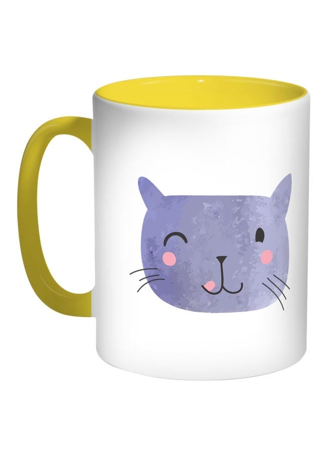 RYN Happy Cat Printed Coffee Mug Blue/White/Yellow 11ounce
