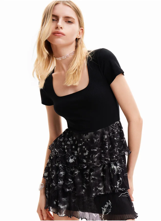 DESIGUAL Pleated Combination Mini Dress