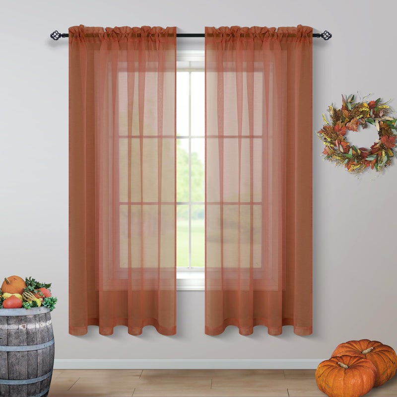 Pitalk Terracotta Curtains 72 Inch Length for Living Room 2 Panel Sets Rod Pocket Sheer Curtains for Living Room Rust Burnt Orange Red 52x72 Long - Image 1