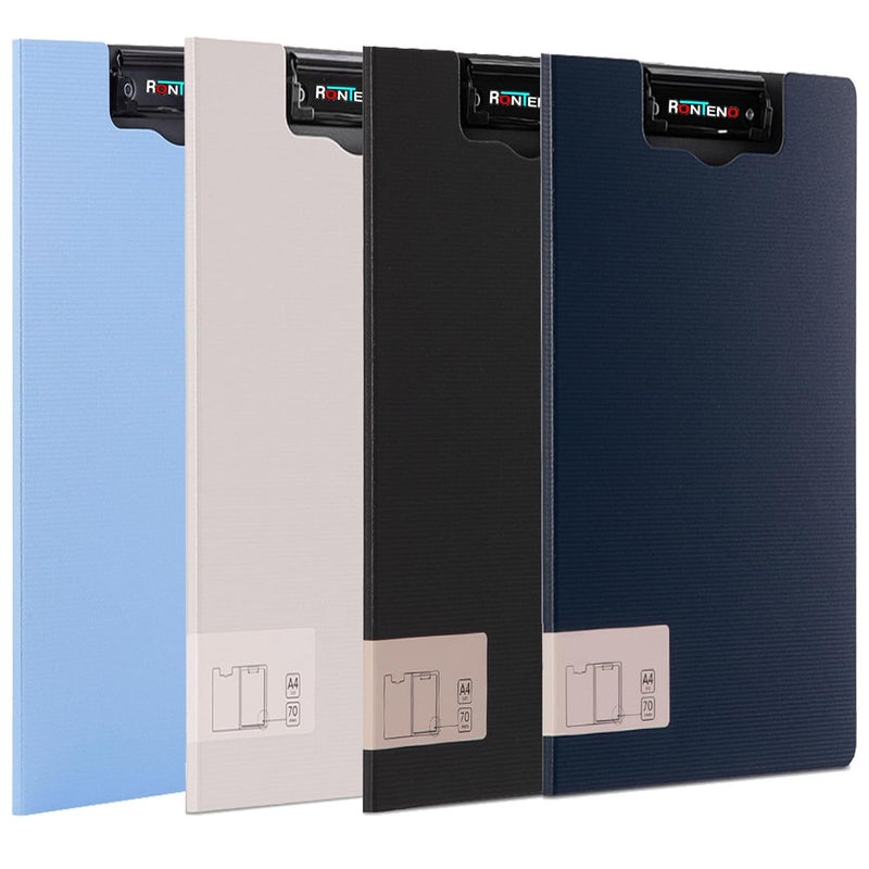 RONTENO File Cover Folder Clipboard Set of Four | 360 Degree Flip Writing Pad Profile Clip File Folder | PP File Clipboard for A4 and Letter Size Business, Office, School Papers Vertical (Multicolor) - Image 1