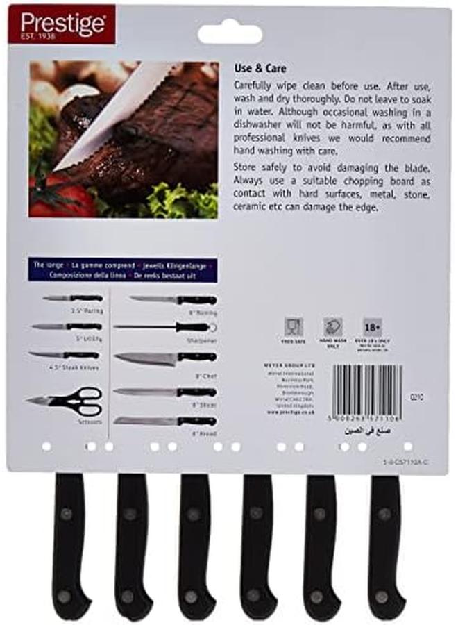Prestige Stainless Steel Serrated 6 Piece Steak Knives Ultra Sharp Blade Multifunctional Black - Image 2