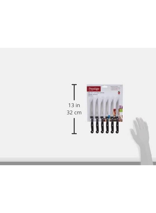 Prestige Stainless Steel Serrated 6 Piece Steak Knives Ultra Sharp Blade Multifunctional Black - Image 4