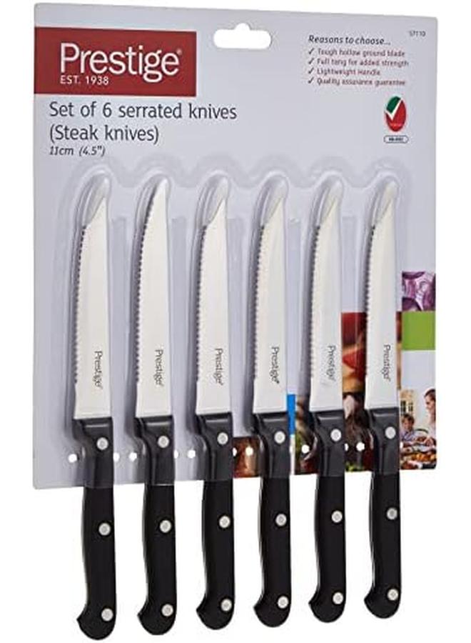 Prestige Stainless Steel Serrated 6 Piece Steak Knives Ultra Sharp Blade Multifunctional Black - Image 3