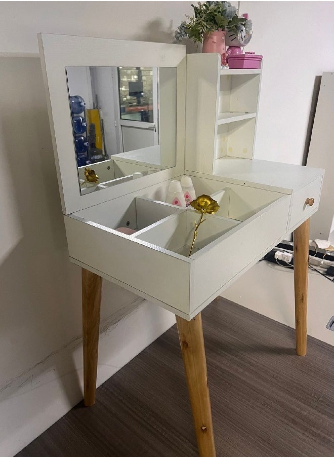 fashionhome Multifunction Upgraded Design One Drawer Vanity Makeup Glass Mirror Dressings Storage 15 mm Thickness Wood Sheet Table 80 x 40 x 111 cm  - Image 2