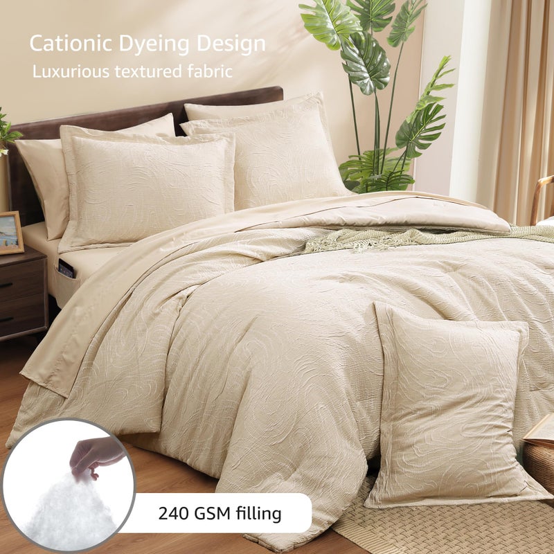 Monbix King Size Comforter Set, Birch Marble Pattern King Size Bed Set Reversible, King Bedding Set 7 Pieces, Bed in a Bag with Comforter, Sheets, Pillowcases & Shams - Image 3