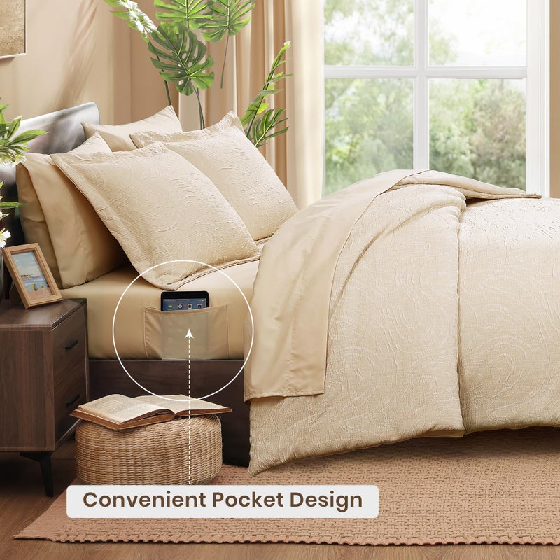 Monbix King Size Comforter Set, Birch Marble Pattern King Size Bed Set Reversible, King Bedding Set 7 Pieces, Bed in a Bag with Comforter, Sheets, Pillowcases & Shams - Image 4