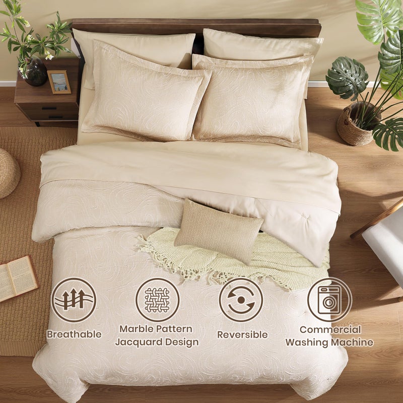 Monbix King Size Comforter Set, Birch Marble Pattern King Size Bed Set Reversible, King Bedding Set 7 Pieces, Bed in a Bag with Comforter, Sheets, Pillowcases & Shams - Image 2