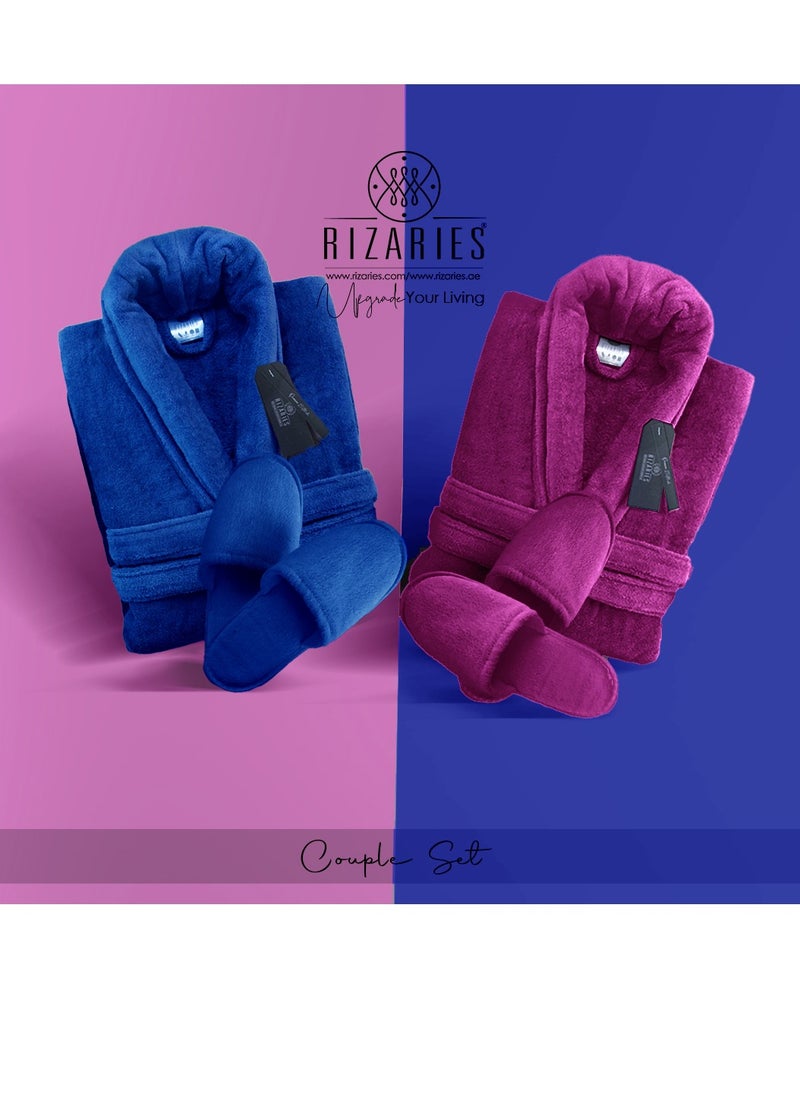 RIZARIES - Couple Luxury Bathrobe Set Blue & Purple 2 Velour Bathrobe, 2 Velour Slippers - Unisex - Image 1