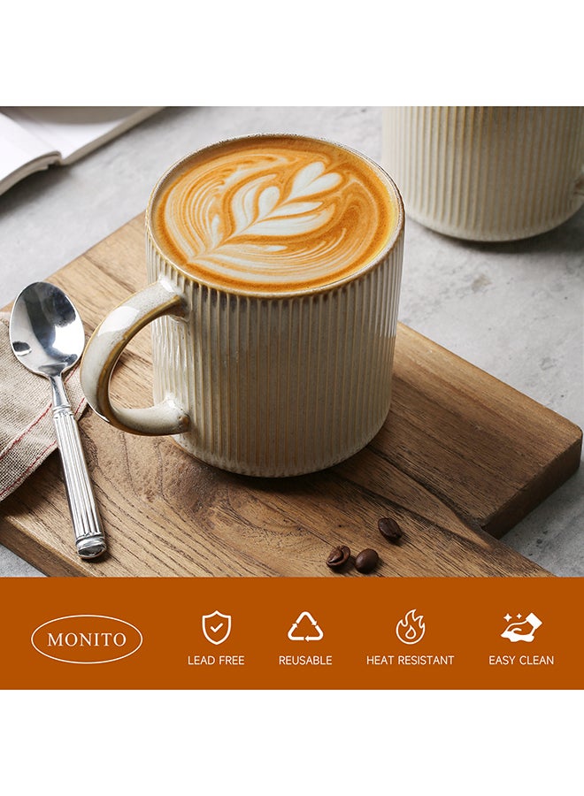 MONITO Ceramic Coffee Mugs Set of 4 16oz Large Handle Porcelain Beige Cups for Tea Latte Cappuccino Milk Everyday Use Home Office - Image 5