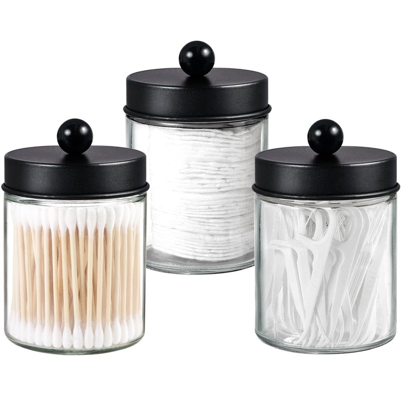 Komashr 3 Pack Apothecary Jar Canisters Bathroom Vanity Organizer Qtip Holder Storage Organizer Set Countertop Canister with Stainless Steel Lids Cute Stickers for QtipsCotton SwabsMakeup SpongesFloss - Image 2