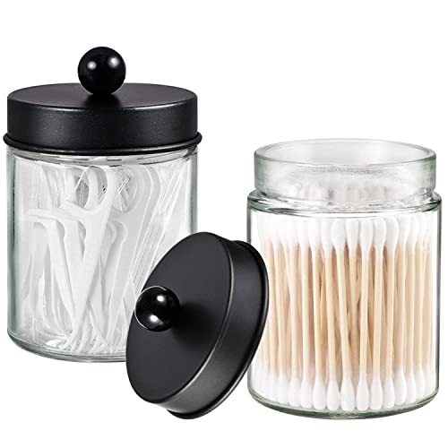 Komashr 3 Pack Apothecary Jar Canisters Bathroom Vanity Organizer Qtip Holder Storage Organizer Set Countertop Canister with Stainless Steel Lids Cute Stickers for QtipsCotton SwabsMakeup SpongesFloss - Image 3