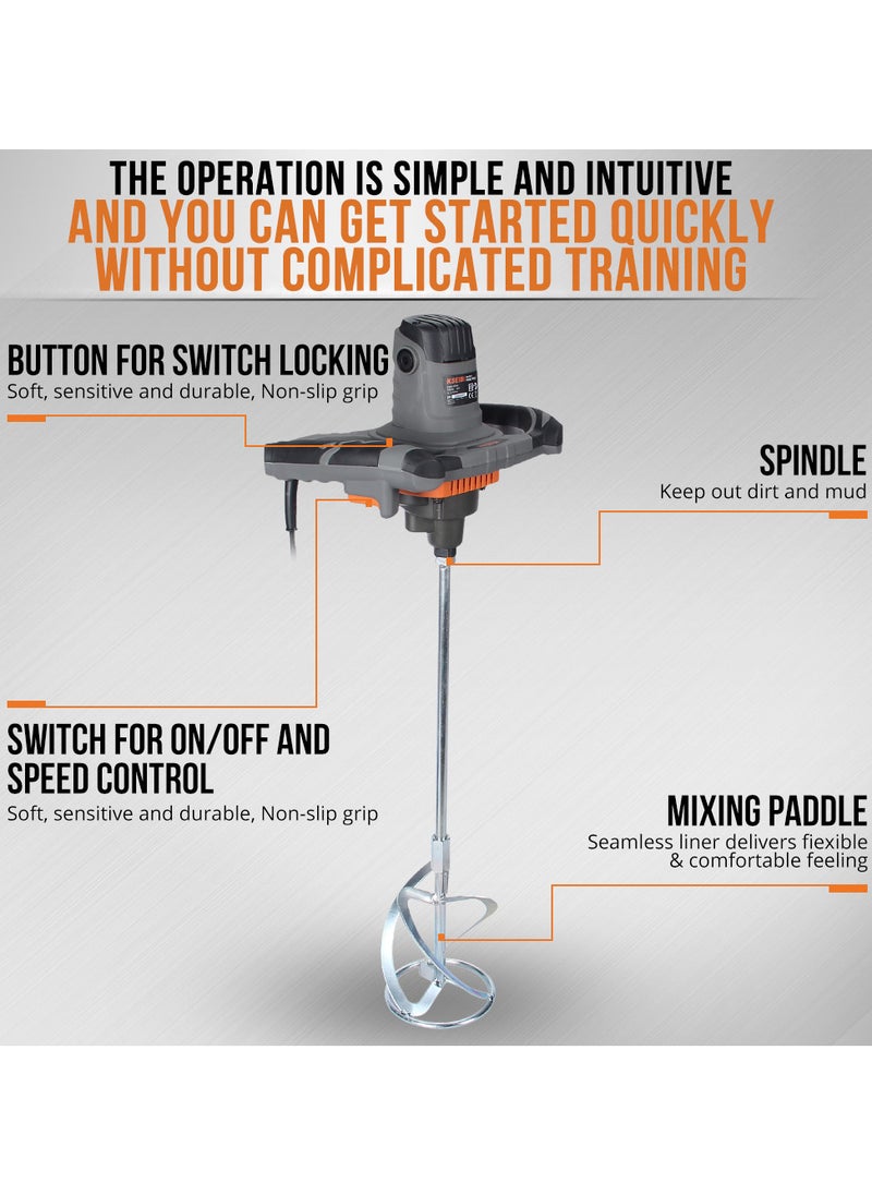 KSEIBI Paint Mixer, Portable Concrete Cement Mixer 1400w Electric Paddle Mixer Adjustable, Ideal for Motar, Paint, Grout, Plaster, Fodder Stirring Tool, Two-Hands Grip, High-Quality Gears.  - Image 2