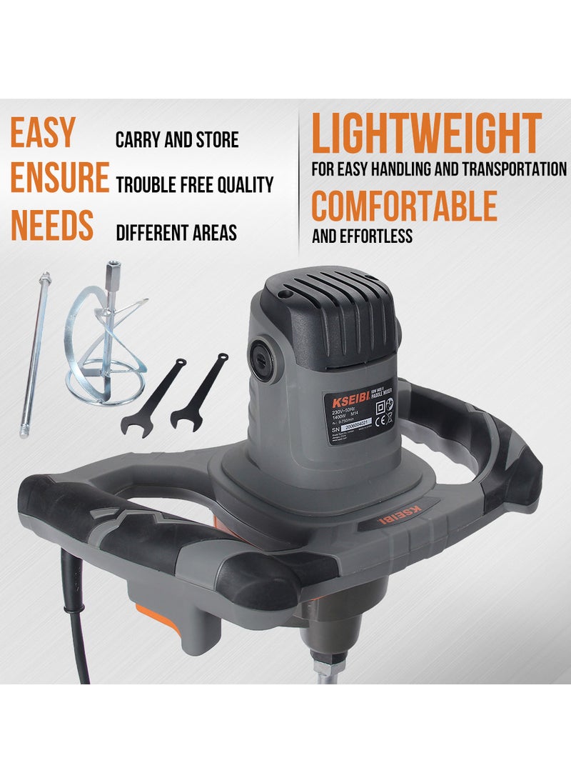 KSEIBI Paint Mixer, Portable Concrete Cement Mixer 1400w Electric Paddle Mixer Adjustable, Ideal for Motar, Paint, Grout, Plaster, Fodder Stirring Tool, Two-Hands Grip, High-Quality Gears.  - Image 4
