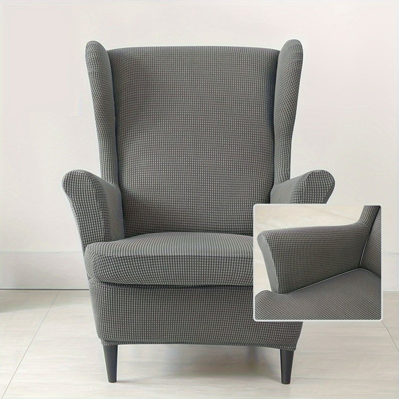 Chaise Back Wing Chair Sofa Cover 2 Piece Set Dark Coffee With Cushion Cover Elastic Bottom Furniture Protector For Living Room Bedroom - Image 2