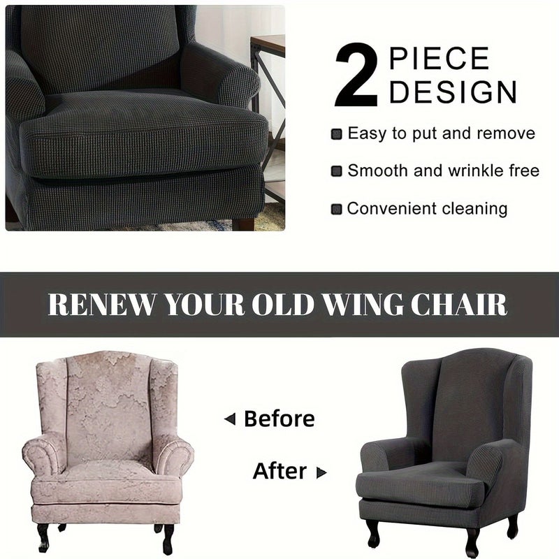 Chaise Back Wing Chair Sofa Cover 2 Piece Set Dark Coffee With Cushion Cover Elastic Bottom Furniture Protector For Living Room Bedroom - Image 4