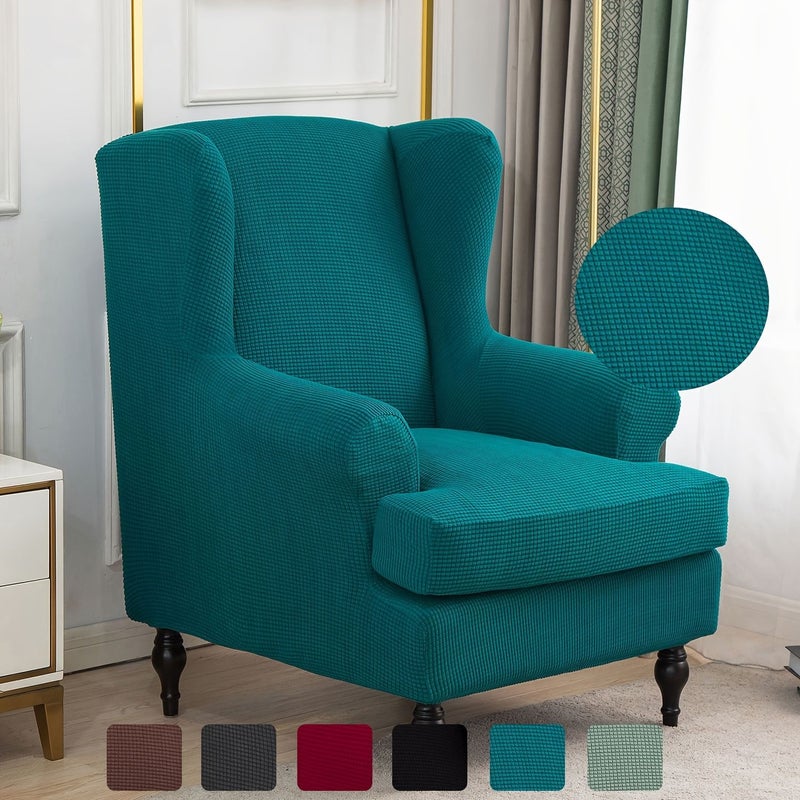 Chaise Back Wing Chair Sofa Cover 2 Piece Set Dark Coffee With Cushion Cover Elastic Bottom Furniture Protector For Living Room Bedroom - Image 1