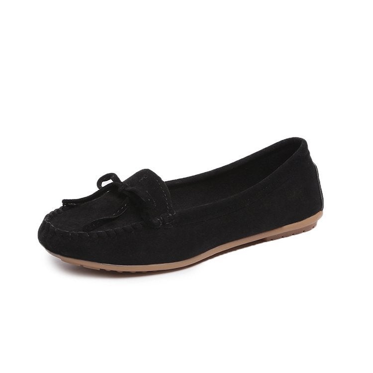 Women's Suede Bow Flat Loafers - Round Toe Comfort Slip-On Shoes for Maternity & Wide  Feet