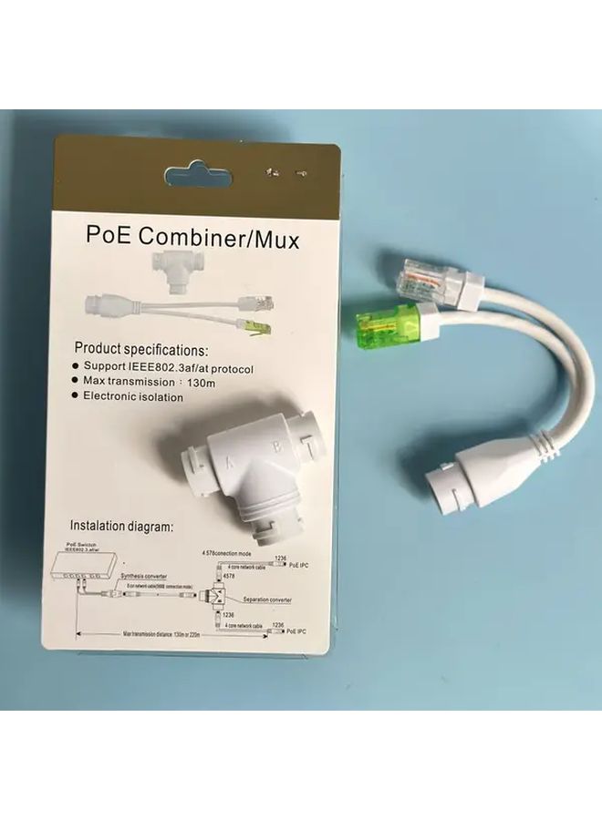 POE Combiner Ethernet Splitter 1 to 2 Ports White For Security Camera System - Image 1