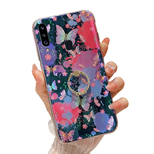 Easyscen for Galaxy A20S Case 65inch Girls Women Cute Floral Shockproof Protective Cover with Gold Ring Stand Colorful Butterfly Flower Phone Case for Samsung Galaxy A20S - Image 1