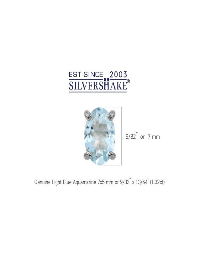 Silvershake 1.32ct. 7X5mm Genuine Oval Shape Blue Aquamarine White Gold Plated 925 Sterling Silver Stud Earrings - Image 3