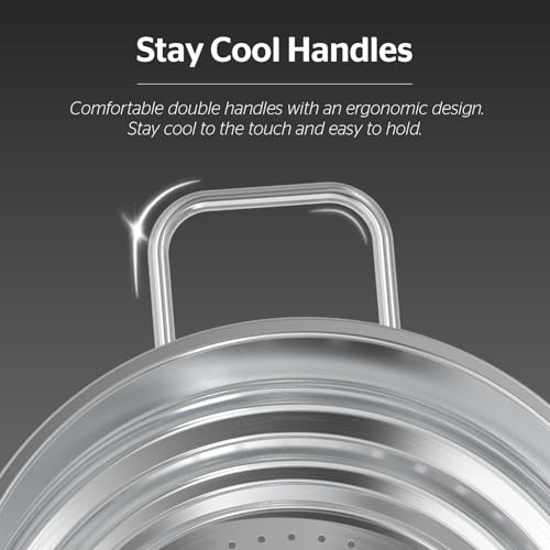 SUNHOUSE Stainless Steel Steamer Basket For Pot – 5 QT Universal Food & Vegetable Steamer Insert with Stay Cool Handles & Glass Lid – Fits Various Pot Sizes (8", 8.5", 9.5") - Image 5