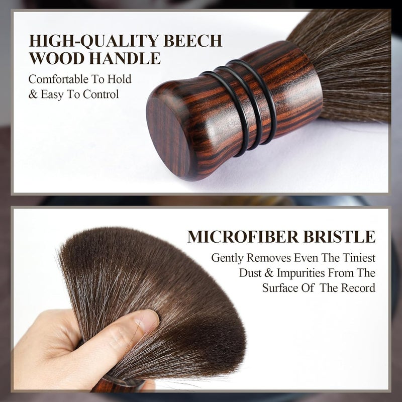 NiHome Large Vinyl Record Cleaning Brush, Anti-Static Soft LP Record Cleaner, Ultra-Fine Fiber Bristles Vinyl Dust Remover Brush, Safe for Vinyl LP CD Album, Beech Wood Handle Retro Design (Red/Black) Trendy natural tone options - Image 3