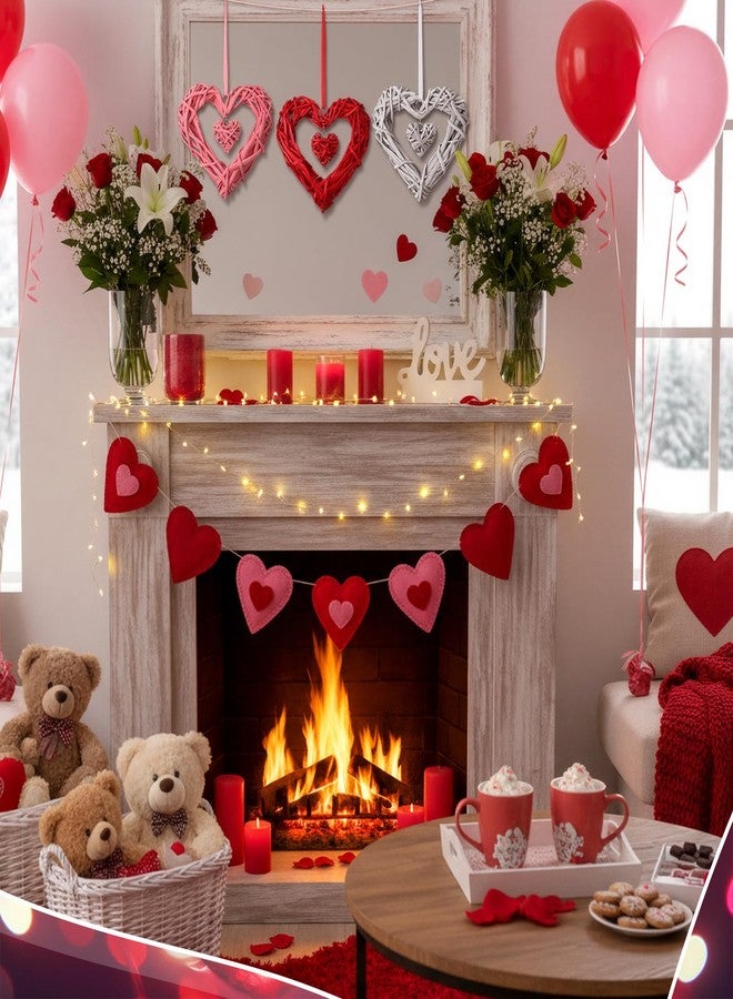 Amyhill 3 Pcs Valentine's Day Rattan Hearts Themed Hanging Decor Heart Shape Wicker Wreath Rustic White Pink Red Ornament for Weddings Holiday Party Home Decoration Wall Front Door Display - Image 5