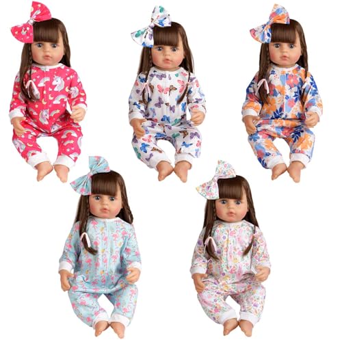 Sweet Dolly Reborn Baby Doll Clothes Accessories 5 Set of Doll Clothing Jumpsuit Bow Headband Outfits for 20 Inch to 22 Inch Dolls 10 PCs in Total Doll Outfits and Accessories - Image 5