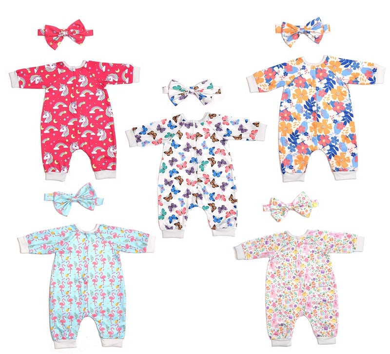 Sweet Dolly Reborn Baby Doll Clothes Accessories 5 Set of Doll Clothing Jumpsuit Bow Headband Outfits for 20 Inch to 22 Inch Dolls 10 PCs in Total Doll Outfits and Accessories - Image 3