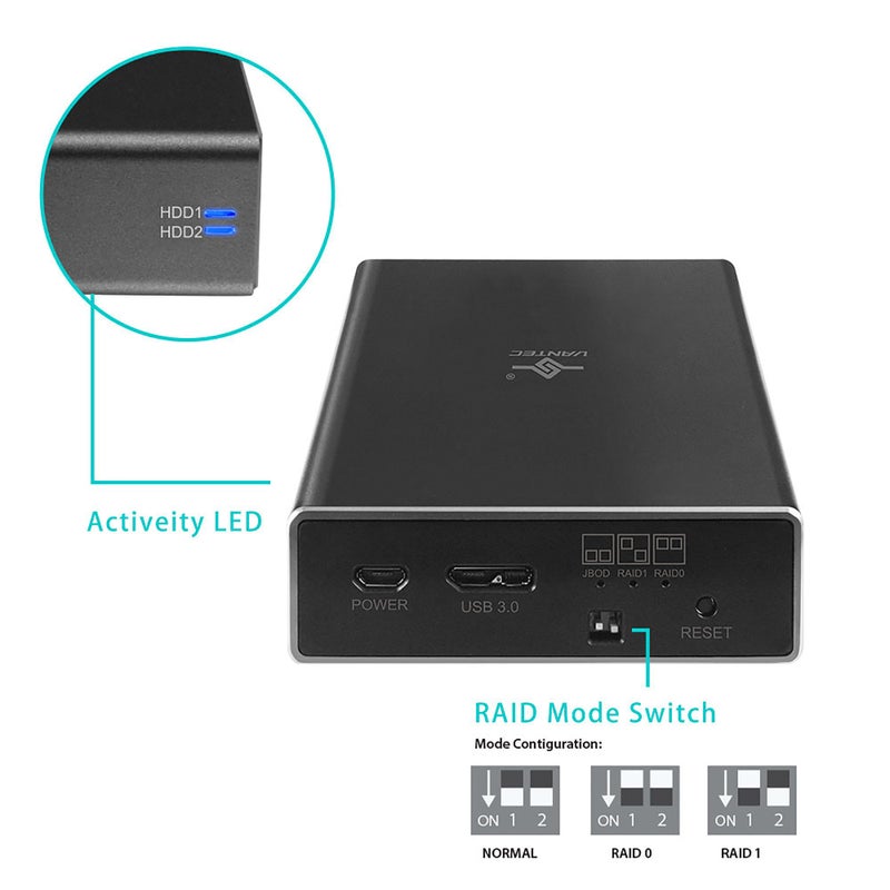 Vantec حاوية RAID مزدوجة Vantec Nexstar GX USB 3.0 2.5" SATA SSD/HDD، سوداء (NST-272S3-BK) - Image 3