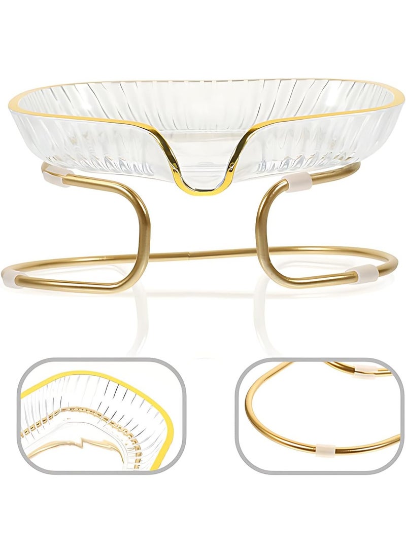 Generic Luxury Soap Dish with Gold Metal Stand – Clear Acrylic Soap Holder for Bathroom & Sink – Elegant Design with Drain Base – 1pcs - Image 3