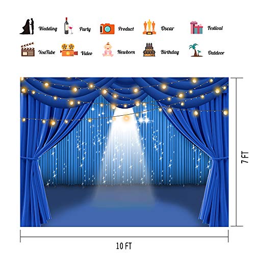 PHMOJEN Blue Curtain Theater Stage Photography Backdrop Vinyl 10x7ft Party Show Background Photo Studio Props LYPH915 - Image 2