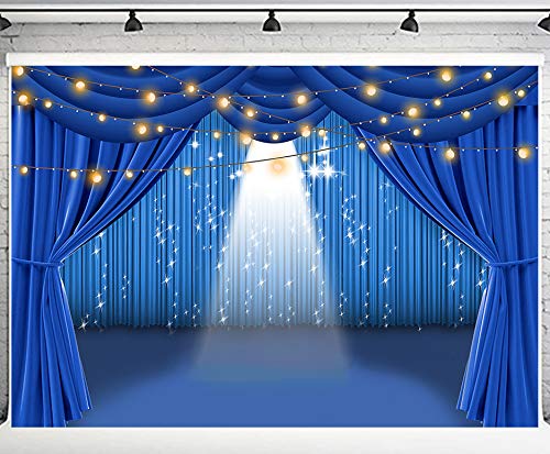 PHMOJEN Blue Curtain Theater Stage Photography Backdrop Vinyl 10x7ft Party Show Background Photo Studio Props LYPH915 - Image 1