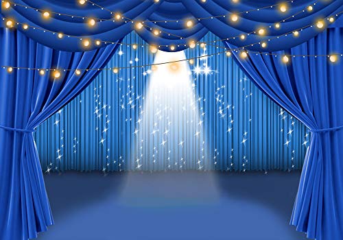 PHMOJEN Blue Curtain Theater Stage Photography Backdrop Vinyl 10x7ft Party Show Background Photo Studio Props LYPH915 - Image 4