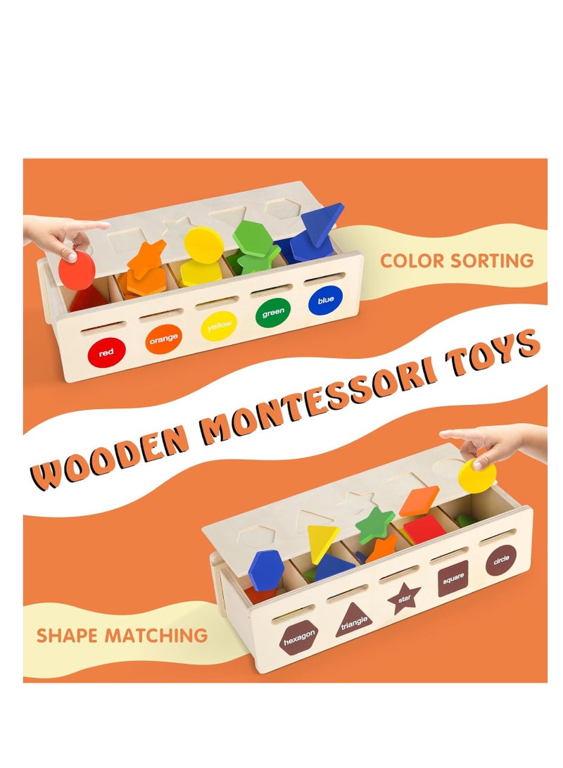 Montessori Toys for 1 2 3 Year Olds by Jorel, Wooden Sorting Toys for Toddlers with Matching Box, Shape Sorting and Color Matching Educational Toys for Kindergarten Girls and Boys - Image 3