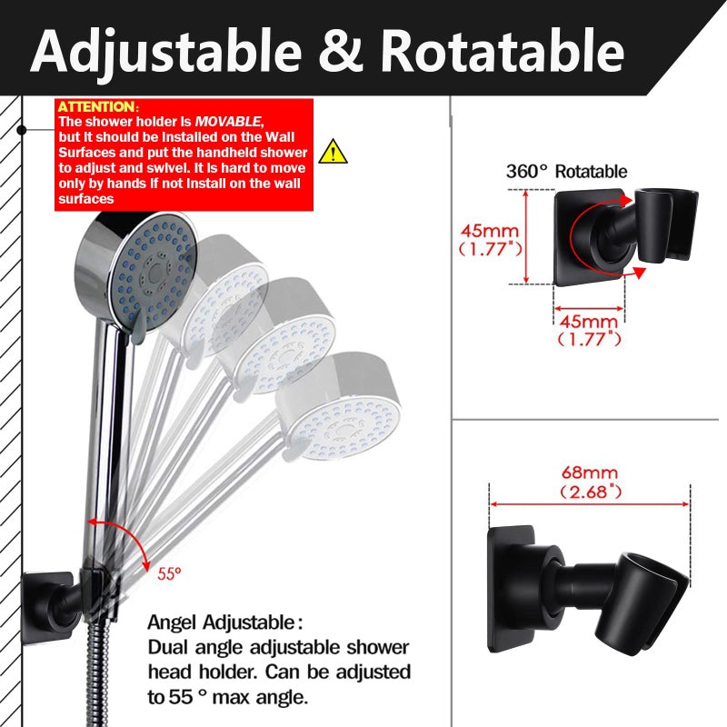 YDmeet Shower Head Holder All Meta lHandheld Shower Wand Bracket Adhesive Shower Wall Mount Holder Brass Shower Spray Holder Black, Drill Free Glue Installation - Image 3