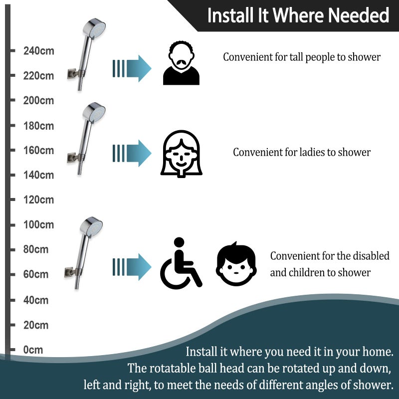 YDmeet Shower Head Holder All Meta lHandheld Shower Wand Bracket Adhesive Shower Wall Mount Holder Brass Shower Spray Holder Black, Drill Free Glue Installation - Image 5