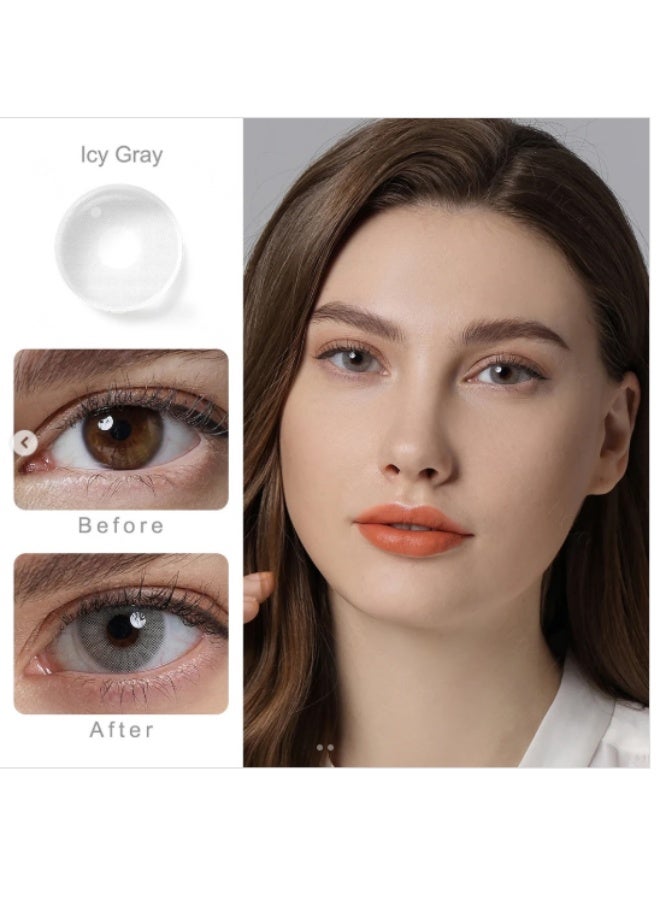 أو.بي كير عدسات لاصقة ملونة رمادية ثلجية 17، عدسات لاصقة تجميلية للجنسين، عدسات عصرية طبيعية، عدسات ناعمة بنسبة 42% ماء - Image 2