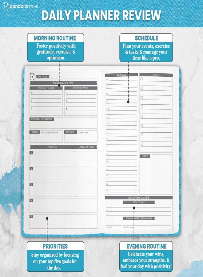 Panda Planner 2026 Undated Daily Planner 90 Day Planner - 3-Month Goal Setting & Productivity Journal - VIA Strength-Based Happiness & Organization Planner - Weekly & Monthly Agenda - 5.75" x 8.25" Hardcover Light Blue - Image 2