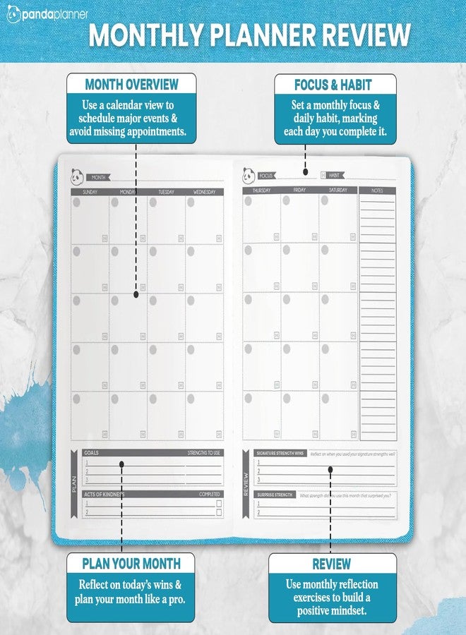 Panda Planner 2026 Undated Daily Planner 90 Day Planner - 3-Month Goal Setting & Productivity Journal - VIA Strength-Based Happiness & Organization Planner - Weekly & Monthly Agenda - 5.75" x 8.25" Hardcover Light Blue - Image 4