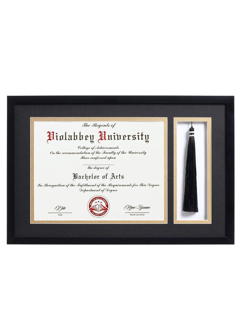 VIOLABBEY VIOLABBEY 11x17 Matte Black Diploma Frame with Tassel Holder for 85x11 Certificates Document College Degree Frame for Wall Mounted Black Gold Double Mat 