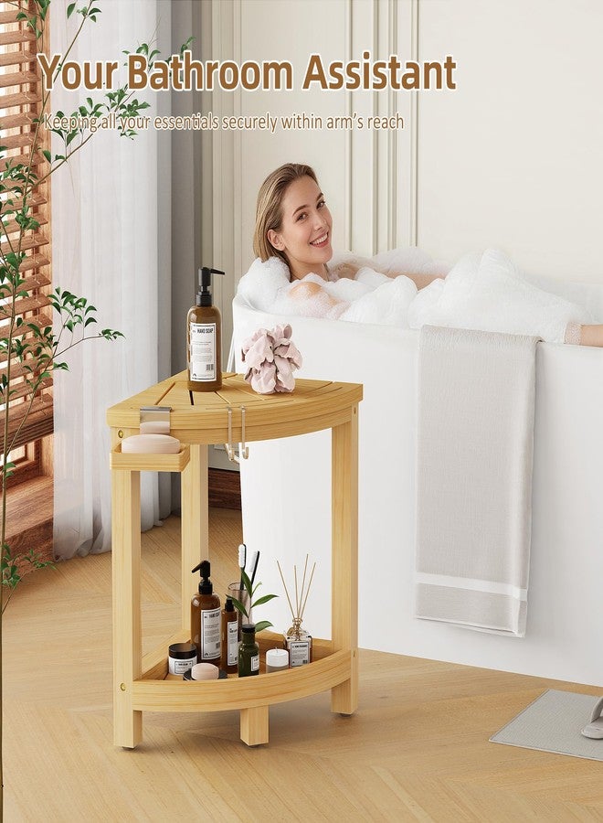 Ollieroo 2-Tier Bamboo Corner Shower Stool for Shaving Legs, Waterproof Bench with Storage Shelf and Soap Dish, Non-Slip Foot Rest (Natural) - Image 4